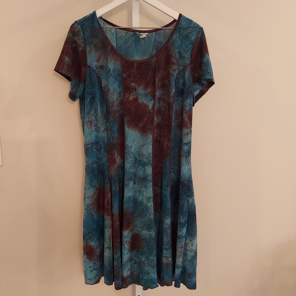 Vtg 90s Semi Sheer Mesh Dress Fairy Grunge Floral Paisley‎ Y2K Boho Festival